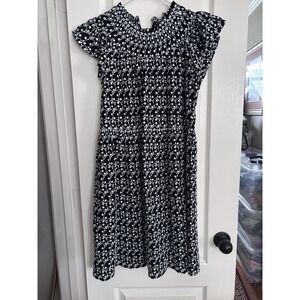 Loft Eyelet Embroidered Smocked Yoke Swing Dress Black And White Size MP 2820